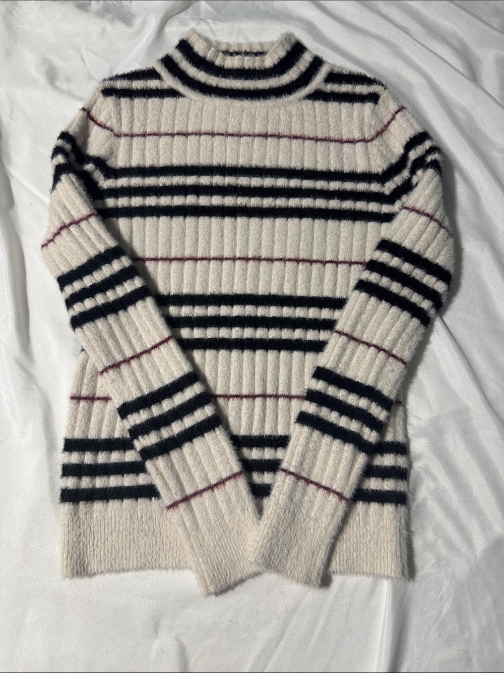 Frank Lyman Montréal Design Collection Striped Fuzzy Sweater Cozy Statement Knit